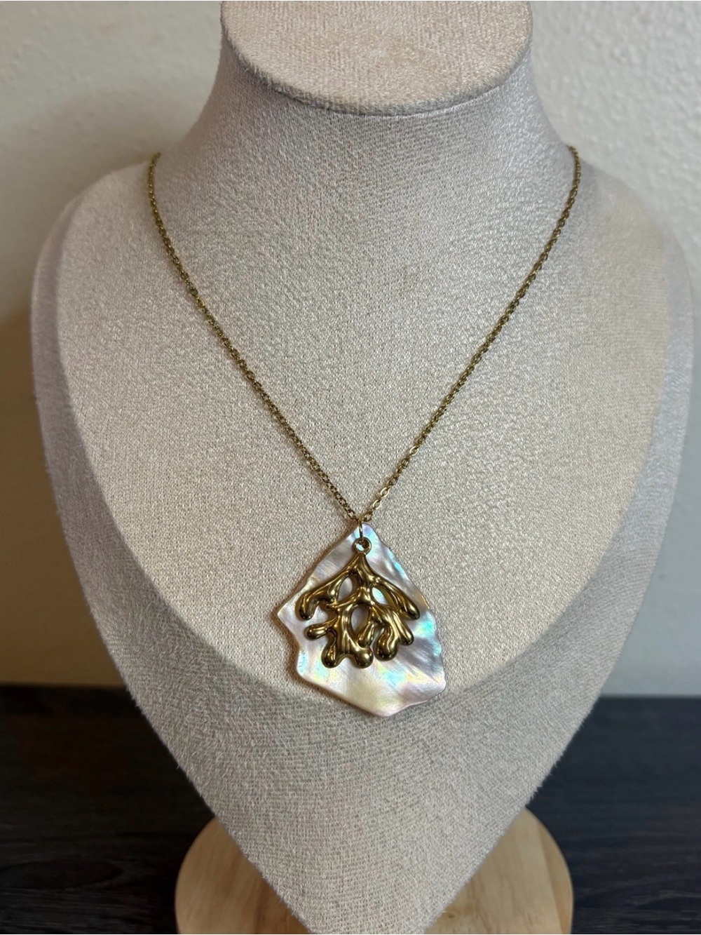 Handmade Gold Mother Of Pearl/Coral Necklace | Waterproof & Tarnish Resistant